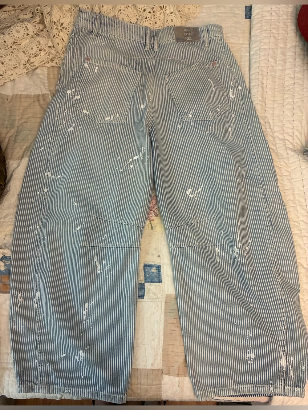 Free people Railroad Striped Painter Style Wide Leg Pants - Blue & White - Picture 2 of 7